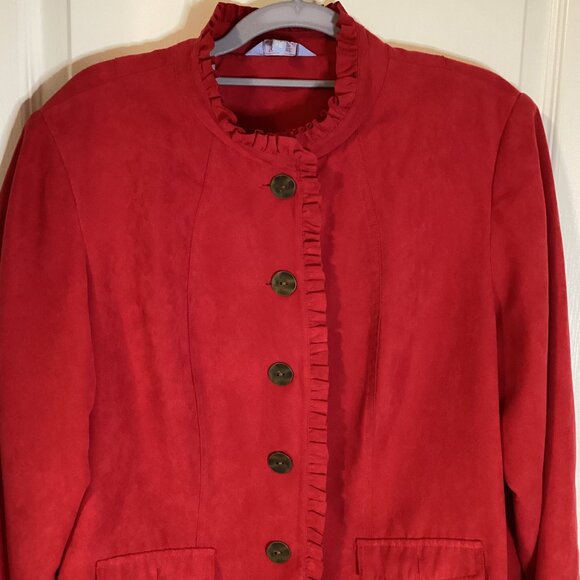 Denver Hayes Women's Red Faux Suede Jacket Blazer Size XL - Picture 3 of 10